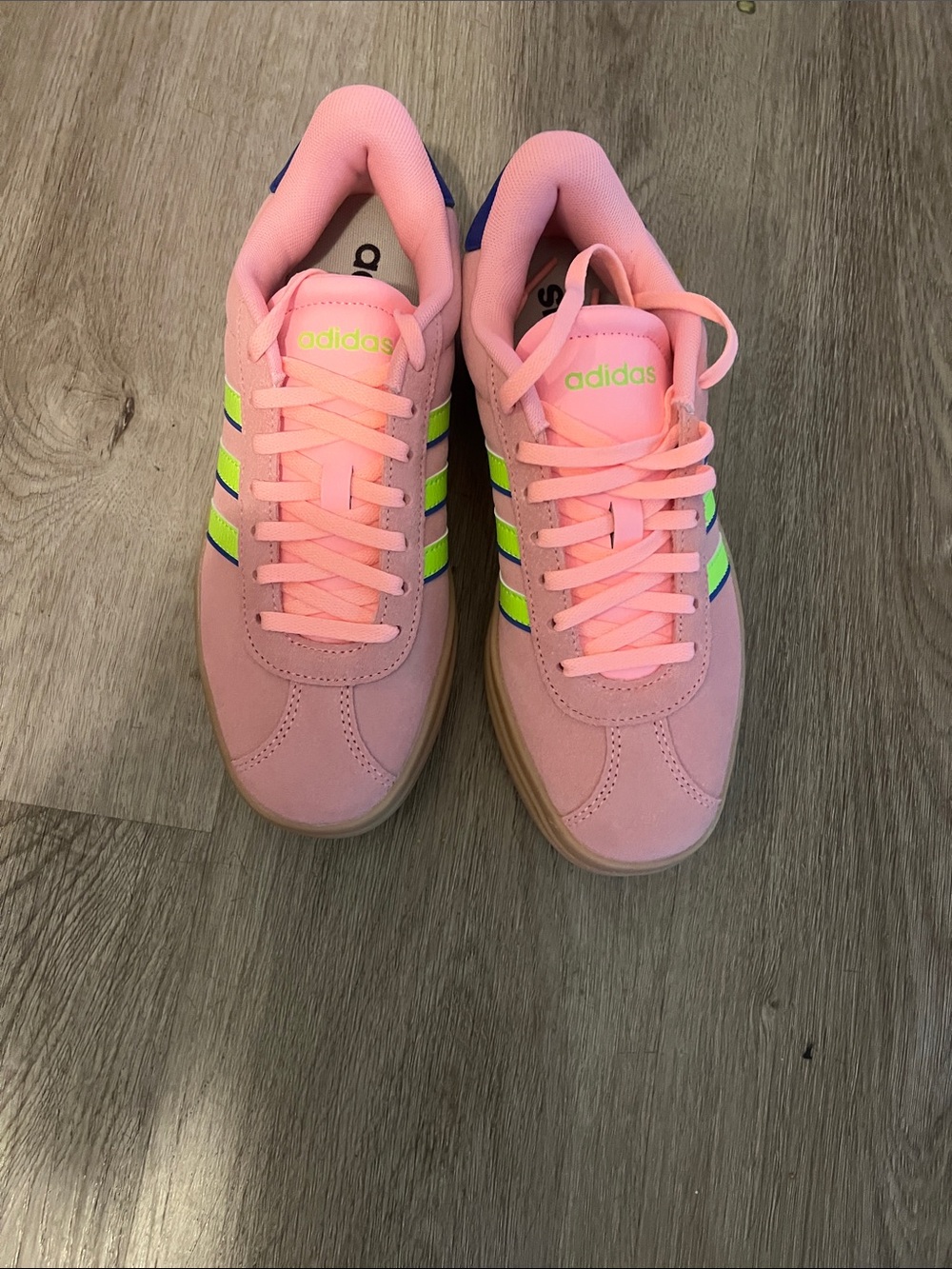 adidas Pink Sneakers with Neon Green Stripes